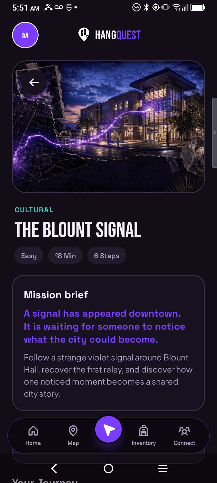 Current HangQuest detail screen for The Blount Signal